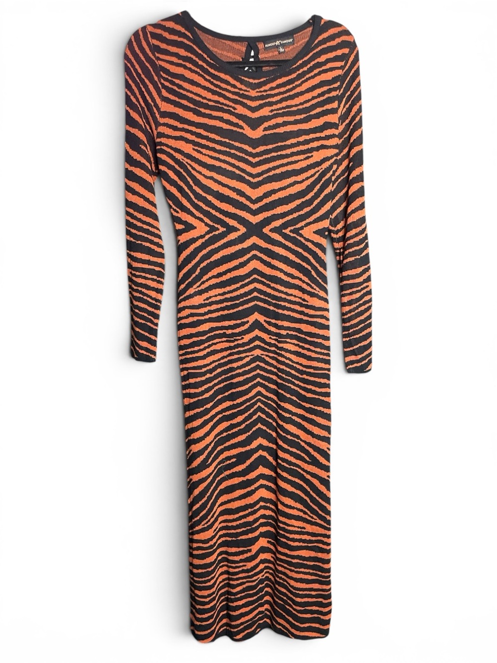 Women's Long Sleeve Orange & Black Zebra Knit Dress large with stretch